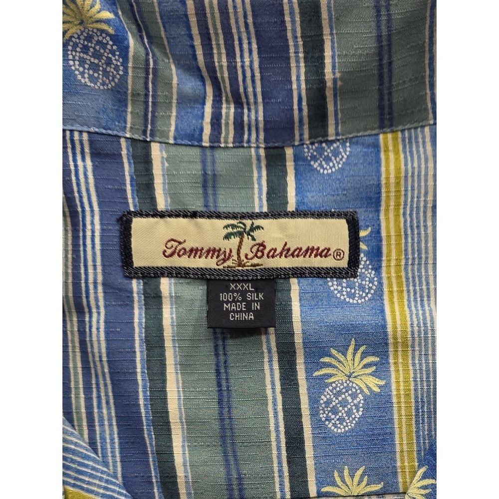 Tommy Bahama Men's Blue, Green, Yellow Stripe Pineapple Hawaiian Shirt. Size 3XL - Picture 6 of 8